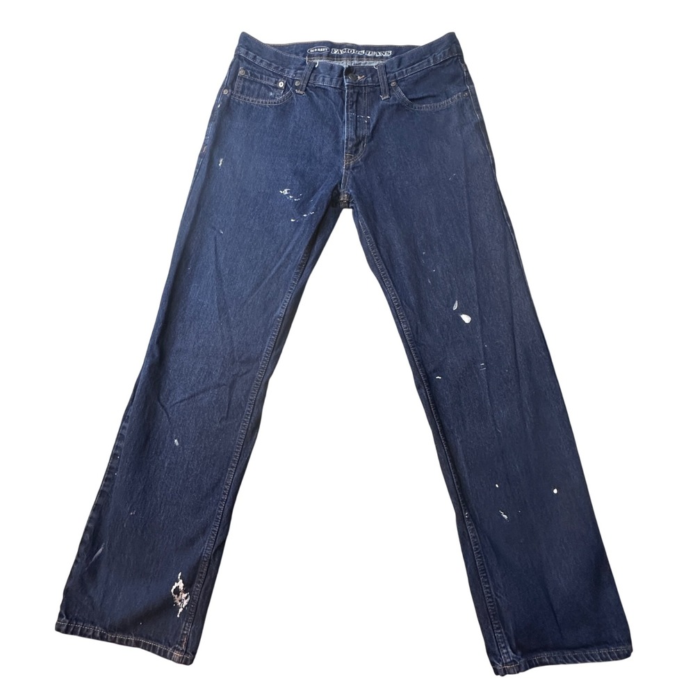 Old Navy Jeans Mens 32x32 Blue Straight Dark Rinse Paint Splatter Distressed